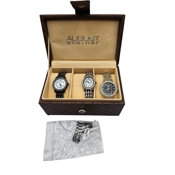 August Steiner Women's Dazzling Diamond Swiss Quartz 3 Watch Set - Picture 1 of 5